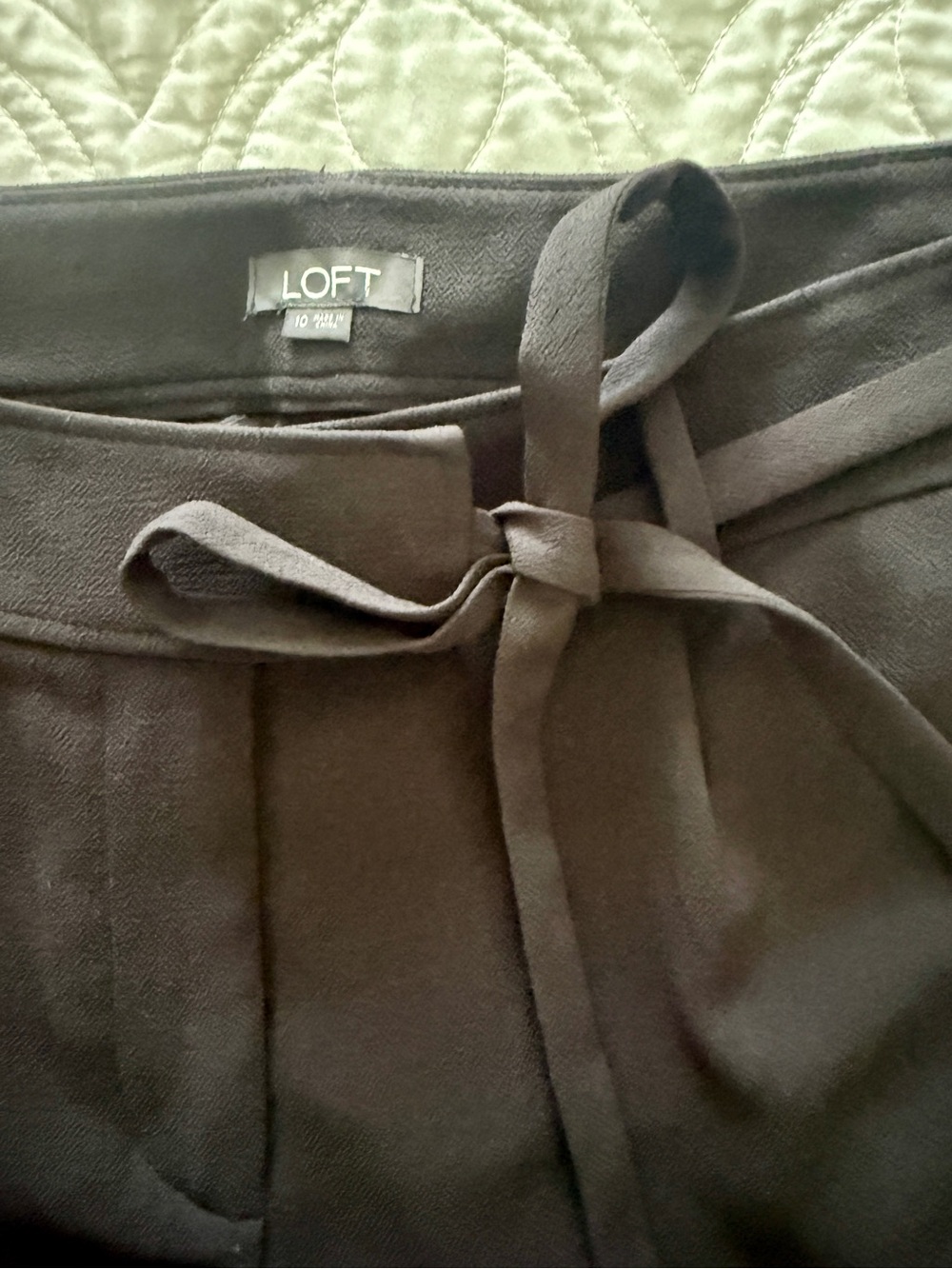 LOFT Black Tie-Front High-Waist Trousers